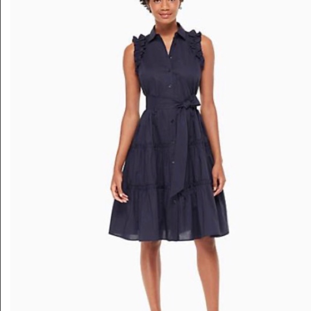 KATE SPADE sleeveless poplin rich navy shirt dress